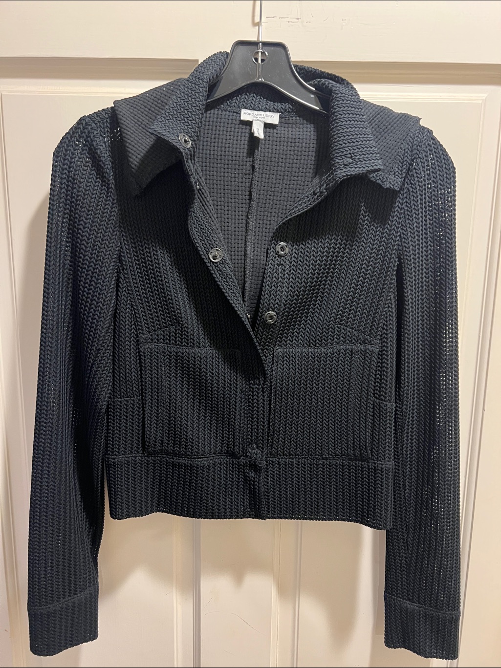 Morgane Le Fay Black Knit Cropped Button Jacket